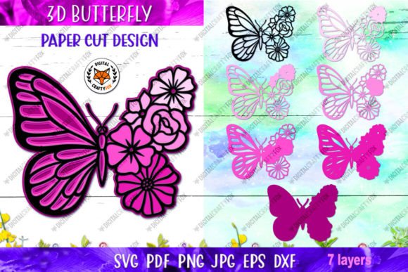3D Flower Butterfly SVG for Laser Cutting Wall Decor