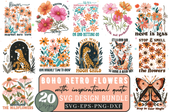 Boho Retro Flowers SVG Design Bundle Review