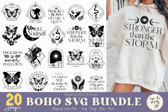 Boho Svg Bundle Floral Moon Graphics for Crafts