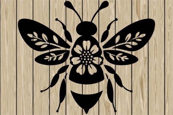 Floral Bee Stencil Silhouette SVG for Crafts and Graphics