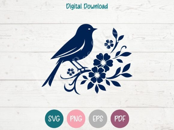 Floral Bluebird Graphics for Creative Crafts