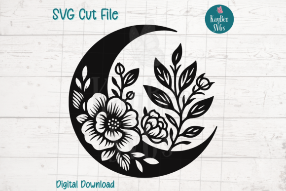 Floral Crescent Moon SVG Cut File for Crafts and Graphics