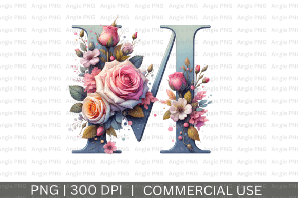 Floral Letter M Monogram PNG Clipart for Graphics and Crafts