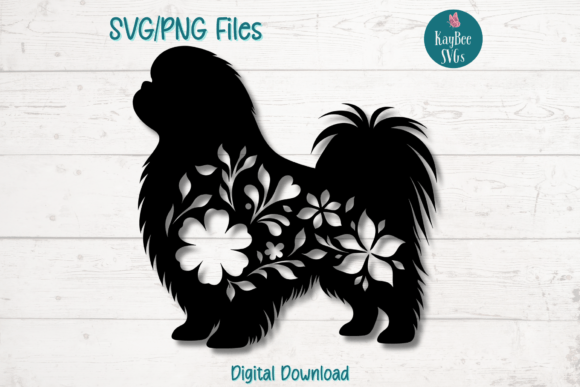 Floral Pekingese Dog Silhouette Graphics for Crafts