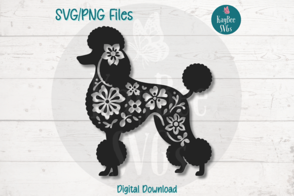 Floral Poodle Graphics for Crafts and Branding