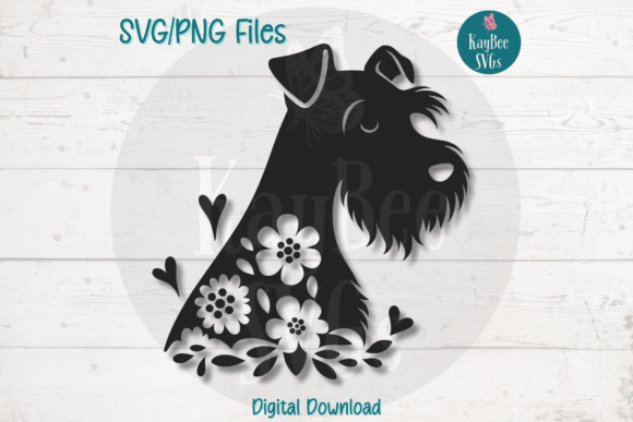 Floral Schnauzer Dog Graphics for Crafts