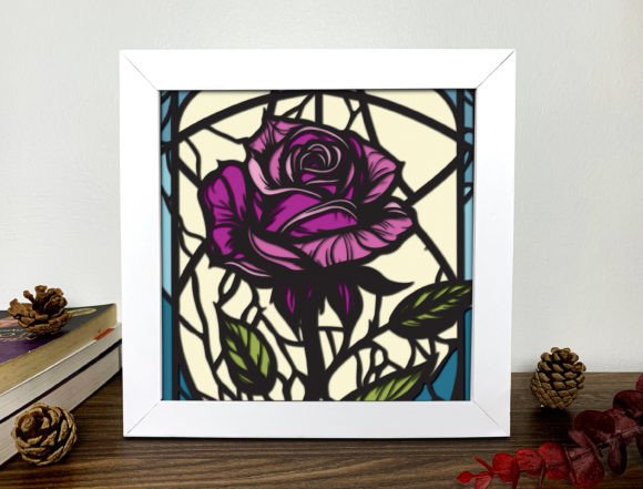 Purple Roses 3D Box - Alleylightbox 3D SVG Floral Compositions