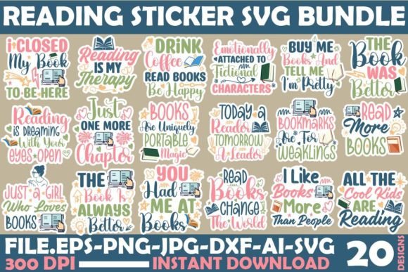 Reading Sticker SVG Bundle for Crafts and Graphics