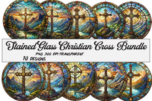 Stained Glass Christian Cross Bundle for Graphics and Illustrations