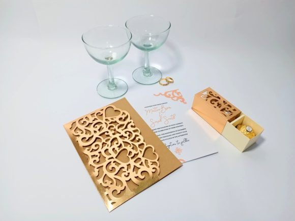 Swirly Arabesques Design Wedding Gift Boxes and Invitation Cards 3D SVG Sets